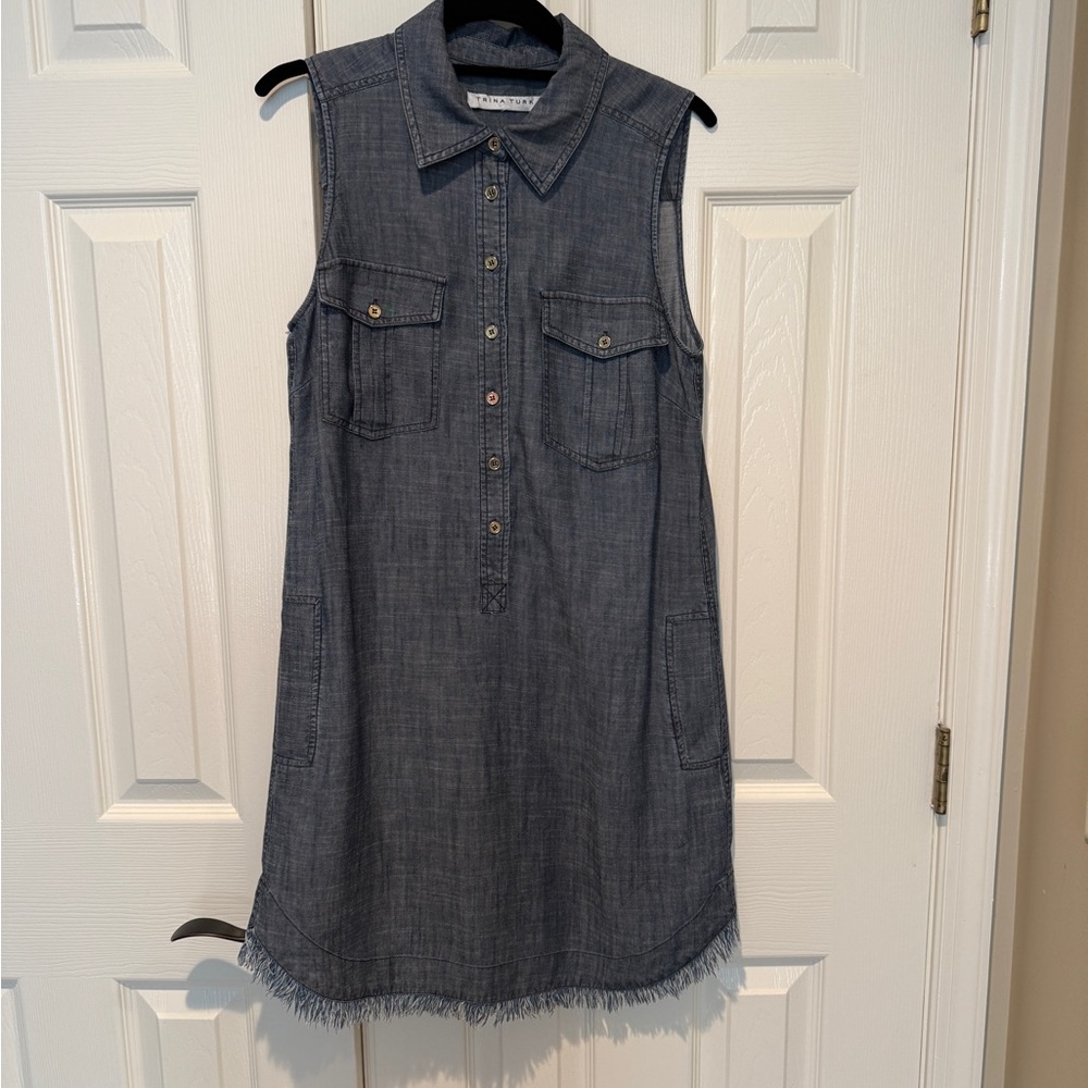 Sleeveless Denim Dress with Frayed Hem
